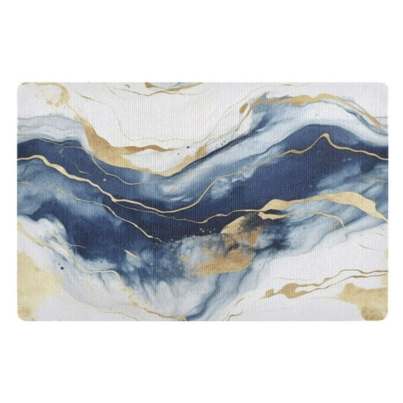 Ryvnso Door Mats Blue Marble with Gold Outdoor Indoor Entrance Low Profile Floor Rugs 32"x20" Carpet