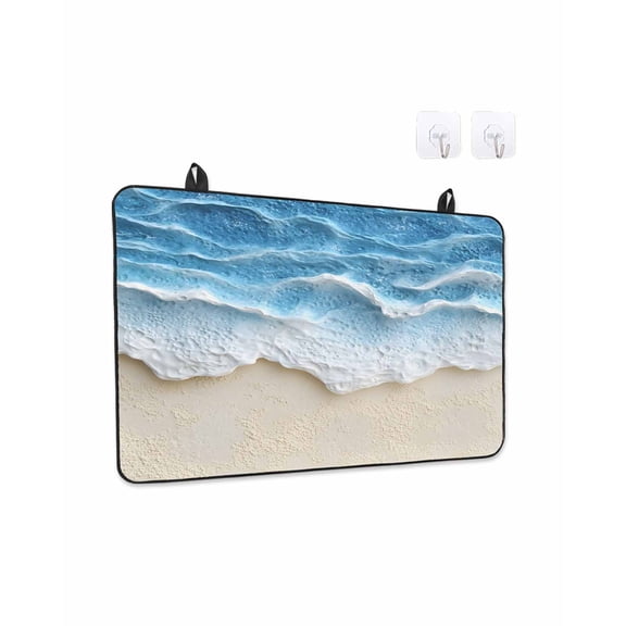 Abstract Beach Wave Stove Top Covers for Electric Stove, 28'x20'' Watercolor Blue Ocean Decor Glass Ceramic Stove Cover Foldable Rubber Mat Heat Resistant Cooktop Protector for Kitchen