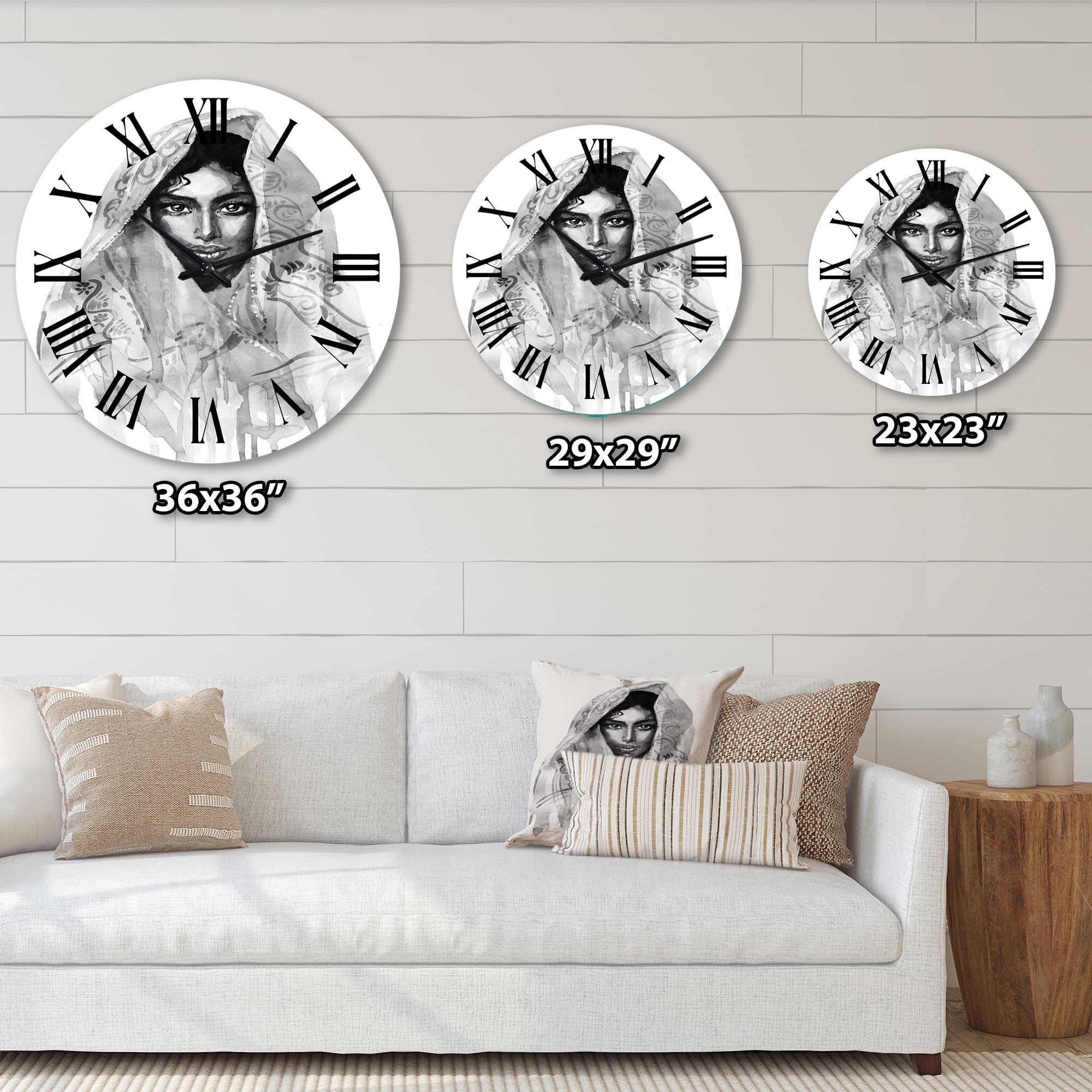 Designart 'Monochrome Portrait Of Young Indian Woman I' Modern Wall Clock