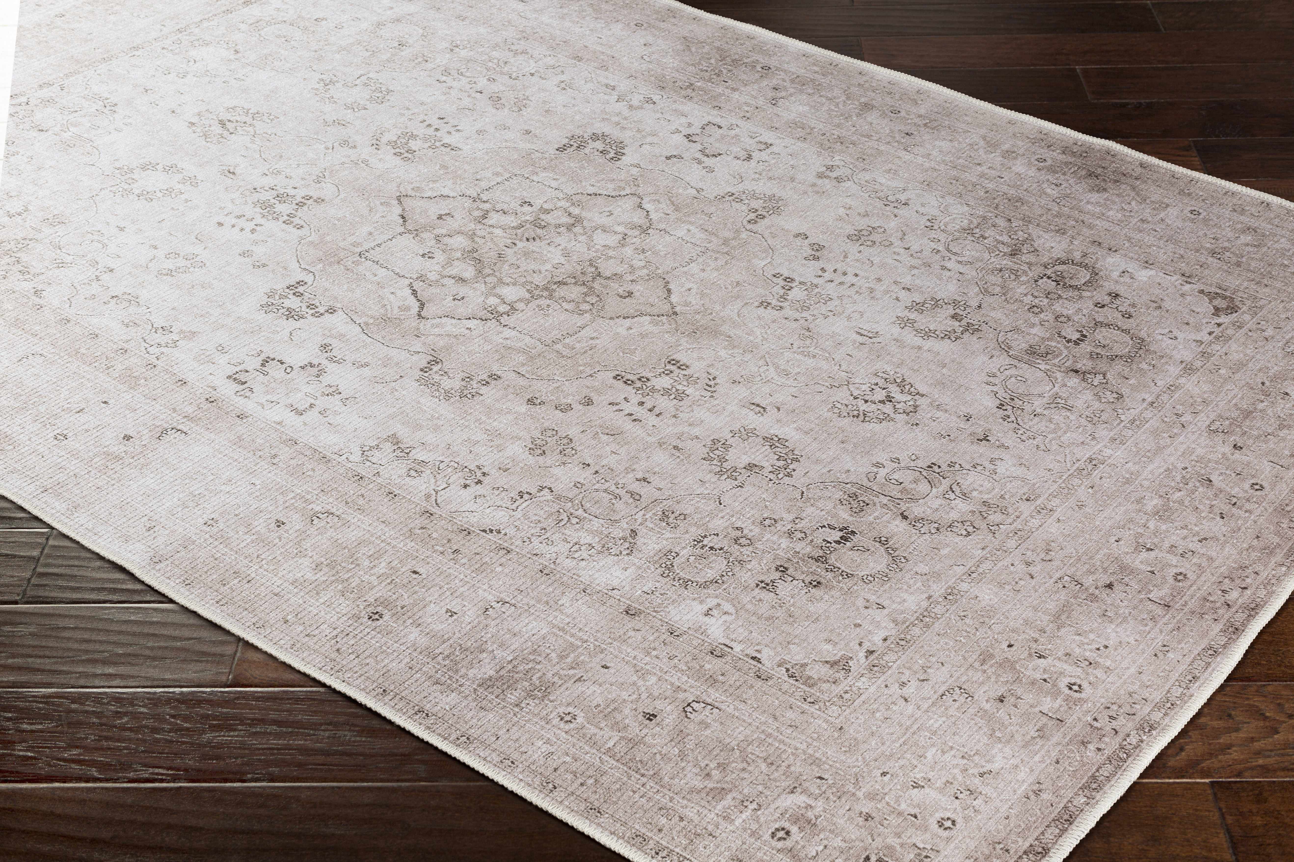 Hauteloom Bethany Traditional Medallion Living Room Bedroom Neutral Area Rug - Machine Washable - Vintage Distressed Faded - Boho Bohemian - Beige, Light Pink, Green - 6'7" x 9'