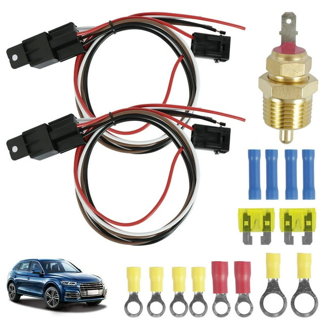 Dual Fan Relay Kit with Thermostatic Sensor Switch Safe Radiator Fan Thermostat Set Premium 40A Relay Kit Cooling Fan Wiring Set 185 On 175 Off for Fan (Black)