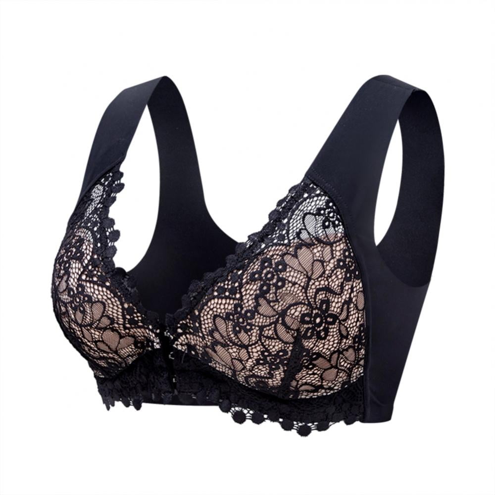Xmarks Plus Size Women Lace Front Closure Thin Floral Breathable Ruffled  Trim Push up Bra Full Cup Comfortable Ladies Bralette M-6XL(3-Packs) 