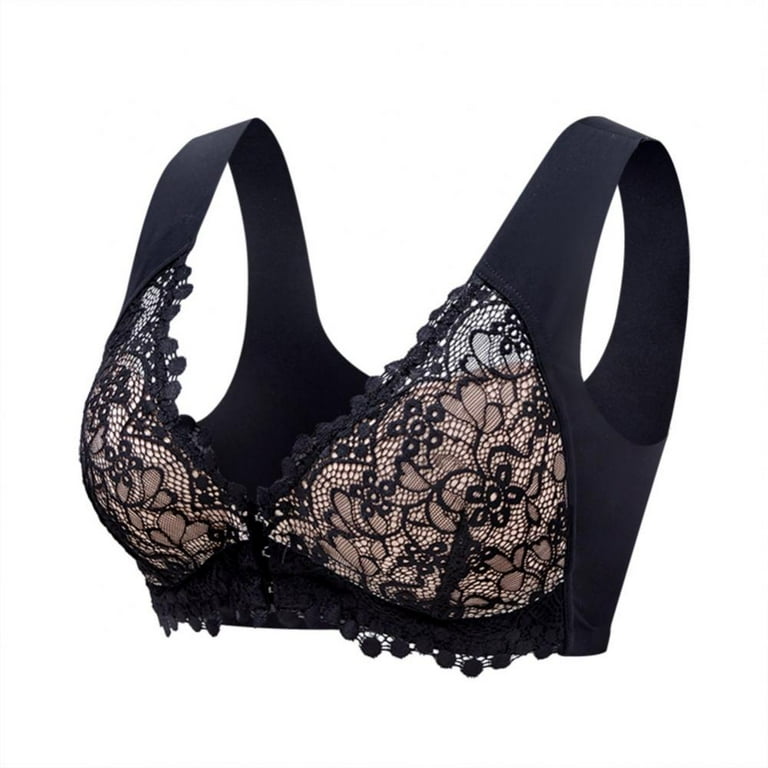 Women Front Closure Floral Lace Bra Thin Cup Ruffled Trim Push up Bra Full  Cup Sexy Lace Bralette