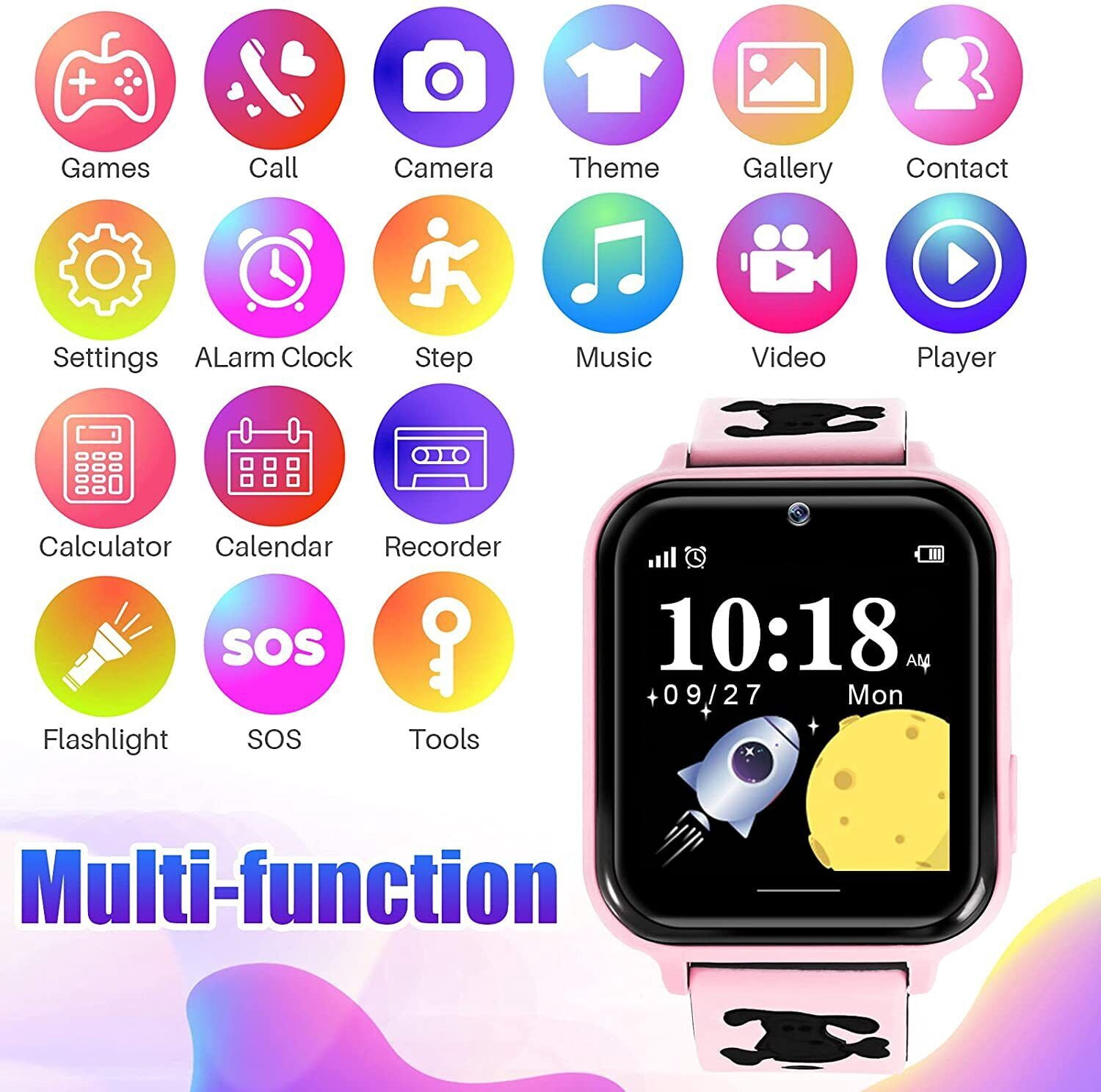 JIAN YA NA Smart Watch for Kids, Kids Watch with 10 Games Camera Music SOS Call Alarm, Birthday Gifts for Age 4-12 Boys Girls（Pink）