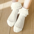 thumbnail image 2 of Povozer Toddler Girls Ruffle Lace Trim Cotton Socks Eyelet Frilly Dress Socks(Yellow,7-9Y), 2 of 4