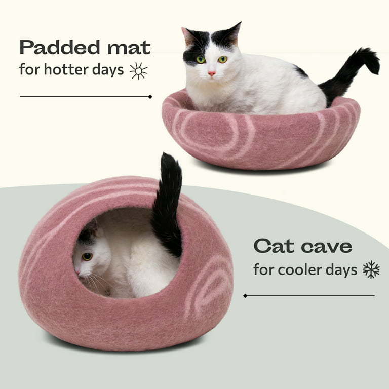 MEOWFIA Cat Bed for Large Cats - Wool Cat Cave Bed - Black Aqua
