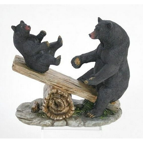 BLACK BEAR & CUB On Woodland Teeter-Totter Figurine, by Slifka