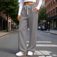 thumbnail image 4 of ZHYou No Boundarie Pants for Women Waffle Knit Drawstring High Waist Wide Leg Baggy Fit Casual Trousers with Pockets,Gray,Size S, 4 of 7