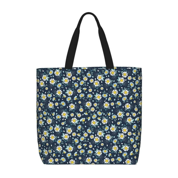 Easygdp Daisy Floral B Bolsa Tote para Mujer, Bolso de Hombro para Trabajo, Playa, Viajes, Compras y Supermercado