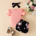 thumbnail image 3 of WIBACKER Newborn Baby Girl Summer Outfits Set Ruffle Short Sleeve Romper and Floral Shorts with Headband, 3 of 9