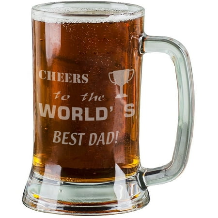 Cheers Cordial Glass - 16 Oz Personalised Pint Beer Glasses Etched Mug Engraved with CHEERS to the WORLD'S BEST DAD! Beer Glasses for Dad Gift