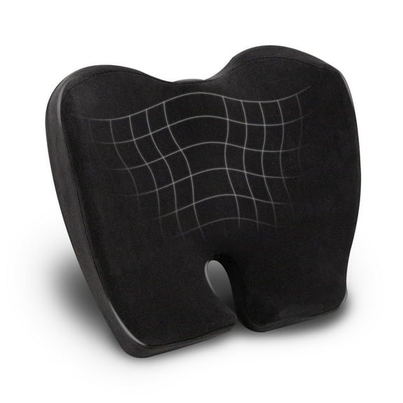 Mind Reader Air-Cloud Memory Foam Seat Cushion, Ergonomic Support for Lower Back, 18"L x 16.75"W x 4"H, Black