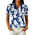 thumbnail image 2 of Bexdxz Vintage Halloween Polo Shirts Women Short Sleeve Lapel Collar Casual Autumn Party Tees Blue 2XL, 2 of 4