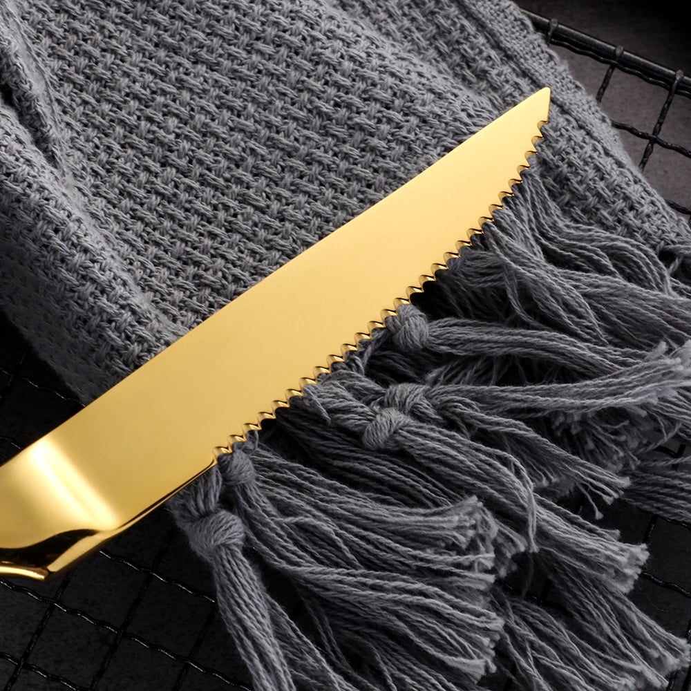 Buyer Star Gold Steak Knives Set of 6, Stainless Steel Serrated Kitchen Knife Set, Heavy Duty Dinner Knives for Cutting Meat, Beef, 8.6 Inch, Dishwasher Safe