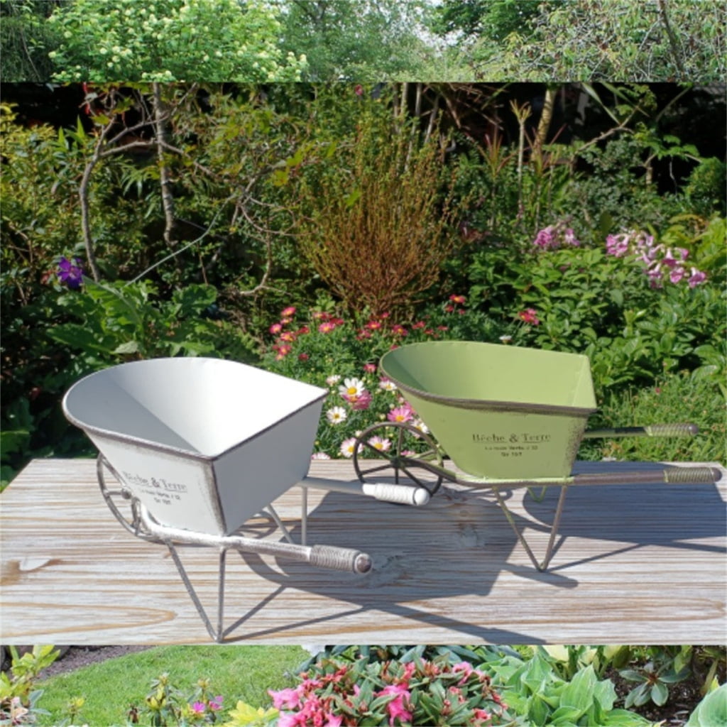 Necvior Iron Wagon Wheelbarrow Vintage Small Planter Flower Pots Cart Home Garden Decors for Backyard and Patios Plant Display