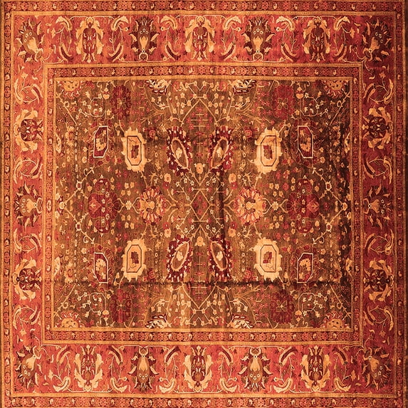 Ahgly Company Indoor Square Oriental Orange Industrial Area Rugs, 3' Square