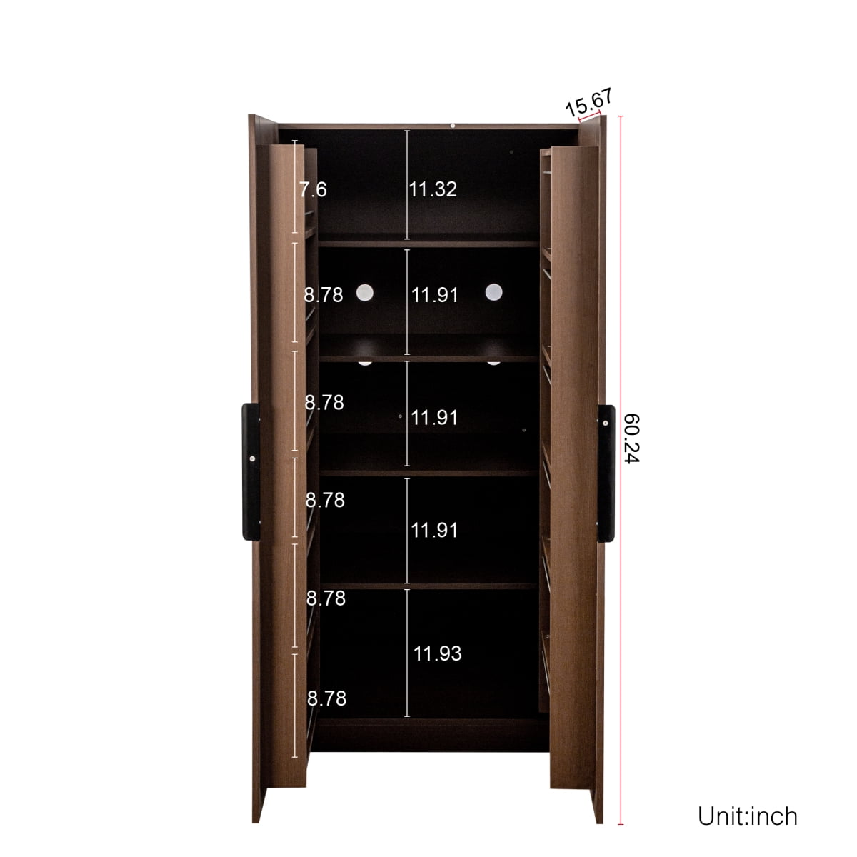 GZXS 63"H Kitchen Pantry Cabinet with Door Racks, Multi-Level Interior Shelves, and Back Cable Management Holes, Wooden Freestanding Buffet Cupboard for Home Kitchen, Dining, or Living Room (Brown)