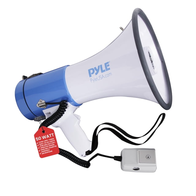 Altavoz megáfono PA Pyle Compact de 50 W con linterna LED y sirena