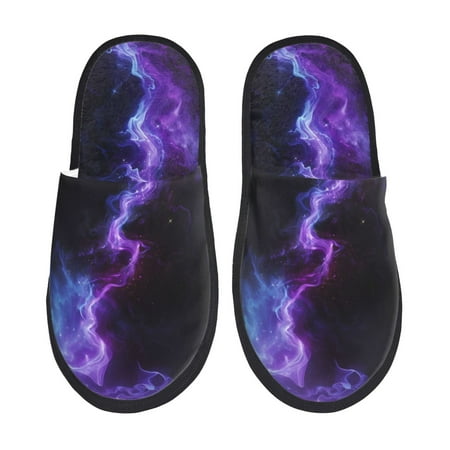 

Fuzoiu Purple And Blue Nebula Print Unisex Furry Slippers Plush Indoor Shoes Trendy House Slippers Anti-Skid EVA Sole House Shoes for Home Office and Travel -Medium