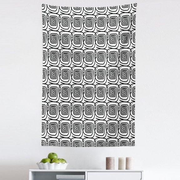 Black and White Tapestry, Interlacing Whirls Free-hand Drawing Effect Harmonised with Ink Blots, Fabric Wall Hanging Decor for Bedroom Living Room Dorm, 5 Sizes, Black and White, by Ambesonne