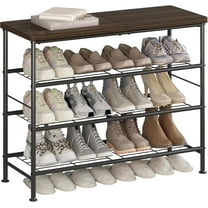 Shoe Rack Organizer 4 Tier for Closet Entryway Free Standing Metal Storage Shoe Shelf with MDF Top Board，Black