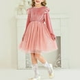 thumbnail image 5 of IVEYRTF Kids Long Sleeve Round Neck Glitter Dress Solid Color Party Performance Dress Winter Holiday Birthday Party Chiffon Mesh Skirt for Little Girls(Pink,10-11 Years), 5 of 9