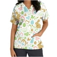 thumbnail image 3 of RKSTN Womens Scrub Tops Short Sleeve V-neck Plus Size Tops Bunny Easter Print Comfortable Soft Working Uniform Tops with Pockets, 3 of 4