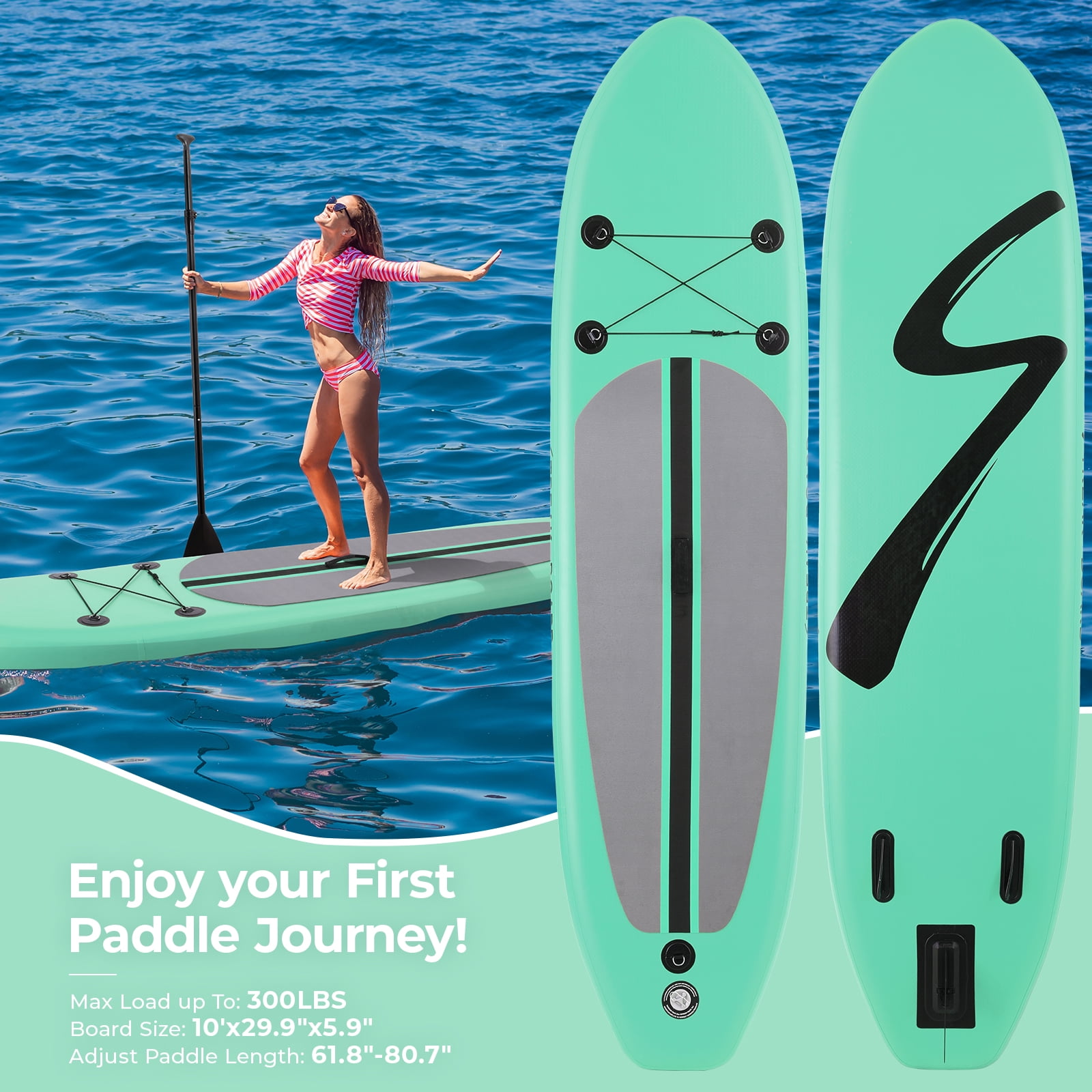 Pirecart 10' Inflatable Stand up Paddle Board with Non-Slip Deck, Carry Bag, Leash, Paddle and Hand Pump, Green