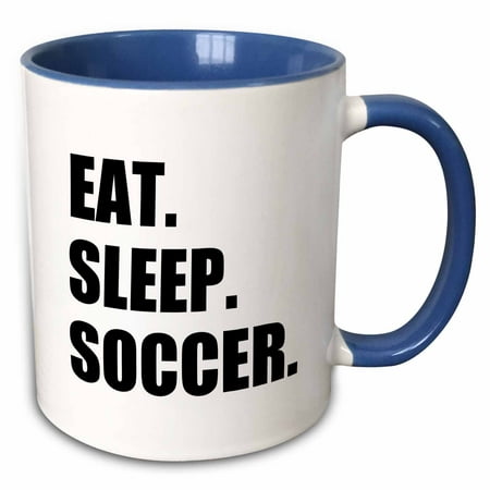 

3dRose Eat Sleep Soccer. team sport playing enthusiast play player black text - Two Tone Blue Mug 11-ounce