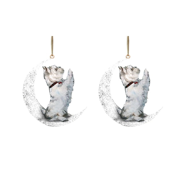Puntoco Iron Art Sit On the Moon Lovely Dog Moon Ornamento para amantes de los perros Árbol de Navidad Colgante 2Pc Puntoco Puntoco-1465