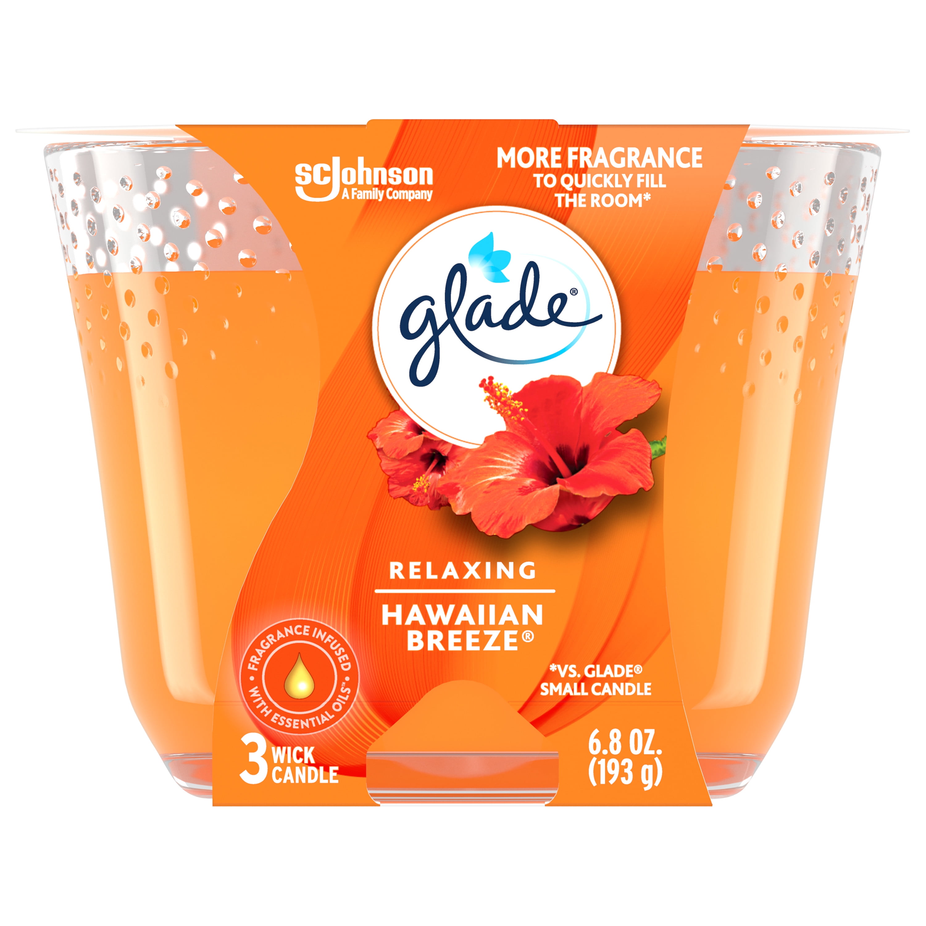 Glade 3 Wick Candle, Hawaiian Breeze, Fragrance Candle Infused with Essential Oils, Air Freshener Candle, 6.8 oz
