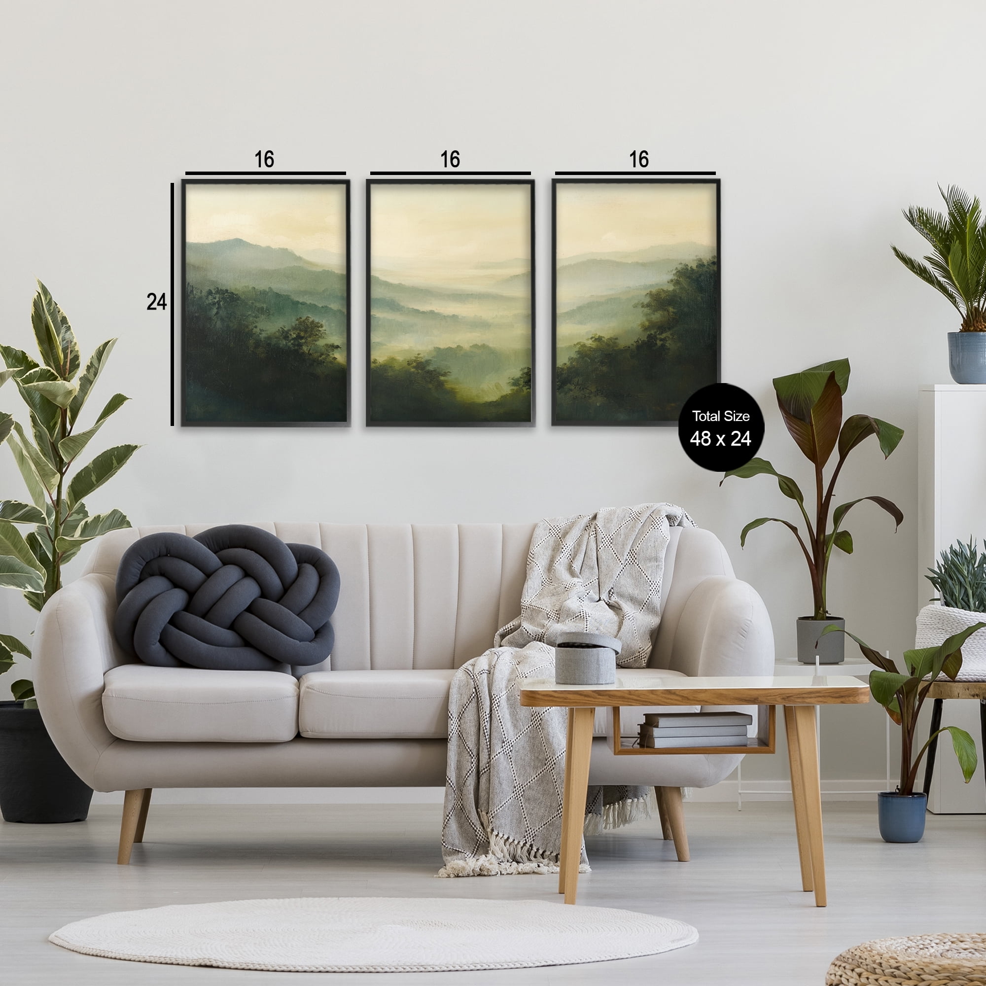 Stupell Industries Through The Haze Mountain Panorama 3 Piece Black Framed Giclee Art Set, design by Petal Prints Design
