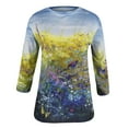 thumbnail image 3 of Hauts d'Été Mode Femmes Été Imprimé Manches Mi-Longues Col Rond Tee Décontracté Hauts Blouses d'Été pour Femmes en Liquidation, 3 of 5