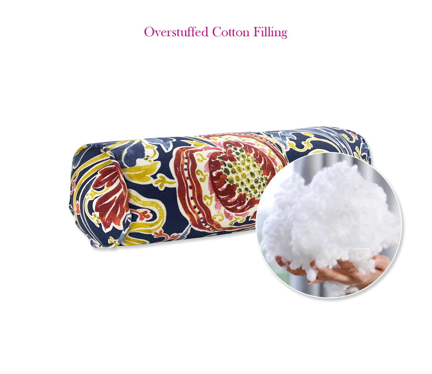FBTS Prime 2 Pcs 20x6 inch Round Navy Blue Paisley Indoor Outdoor Bolster Pillows with Inserts