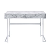 Newboti Furniture Rectangular Writing Desk with 2 Drawers, White Engineered Stone Top and Chrome 49003