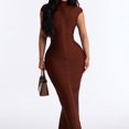 thumbnail image 2 of RDKTPXZ Women's Mock Neck Cap Sleeve Bodycon Maxi Dress, Elegant Formal Party Dress, 2 of 5