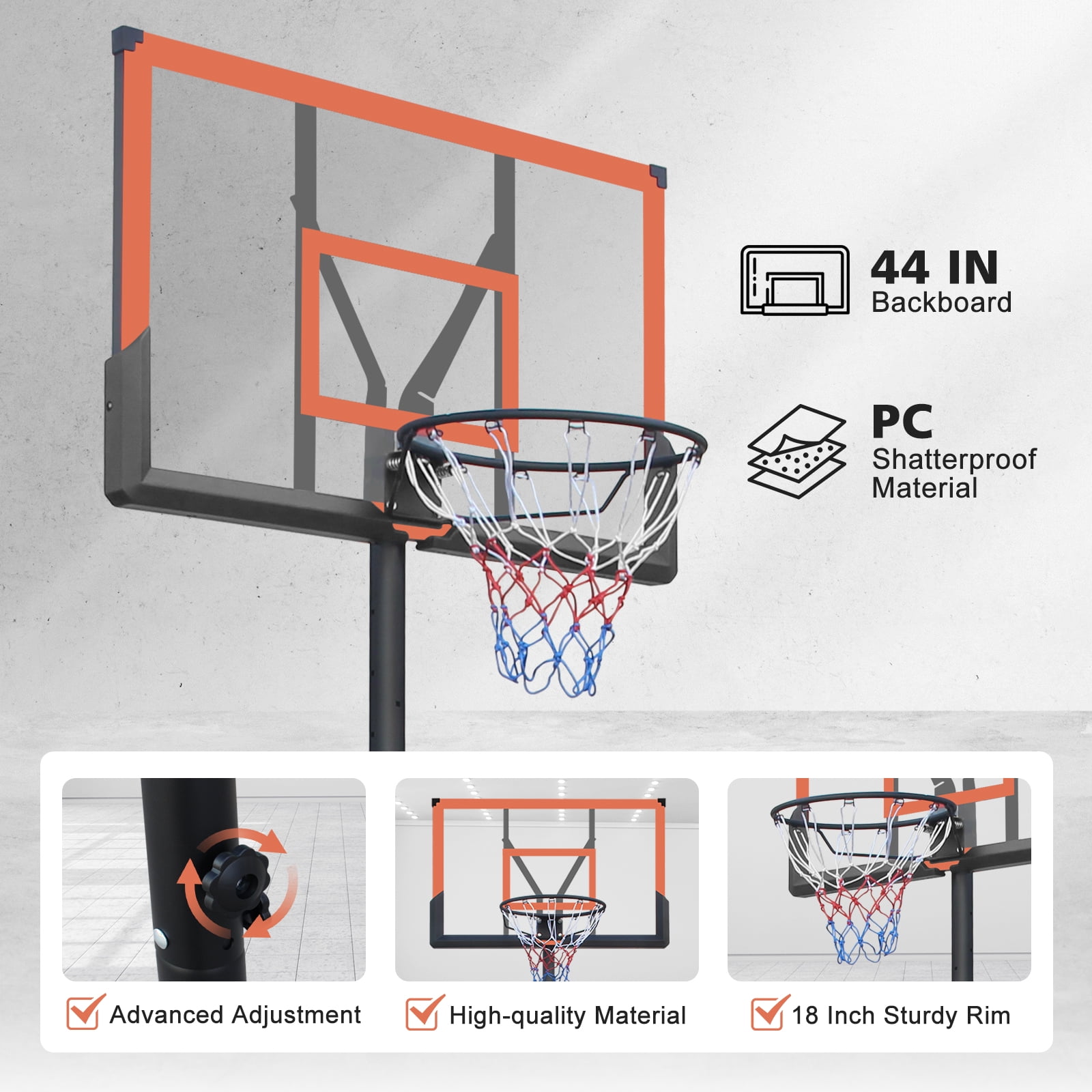 Basketball Hoop Basketball Hoop 5.73-10FT Height Adjustable Portable Basketball Goal for Indoor Outdoor Basketball Stand 44in Backboard with Wheels Orange,Basketball Goal