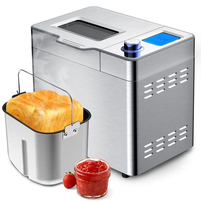 VAVSEA Machine à Pain 25 en 1, Machine à Pain 2 Lb avec Distributeur Automatique de Fruits et de Noix, Réglage Sans Gluten, Acier Inoxydable, Ensemble de Réserve et Maintien au Chaud