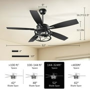 EDISHINE Farmhouse Black Ceiling Fan with Light and Remote Control, 5 Wood Blades, Rustic Farmhouse Ceiling Fan with Light for Living Room, Bedroom, Wet Rated