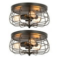 thumbnail image 2 of Twin 15-Inch Industrial 3-Light Vintage Metal Cage Flush Mount Ceiling Lights, Oil Rubbed Bronze Finish, 2 of 7