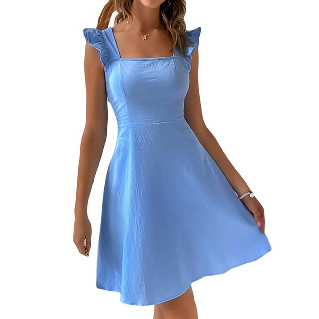 Lucakuins Vestido de mujer, vestido de verano con cuello cuadrado y espalda descubierta, minivestido de verano para fiesta Lucakuins moda