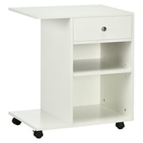 Printer Stand with Rolling Wheels, Mobile File Cabinet Cart - Adjustable Shelf & Drawer, CPU Stand, White Office Storage