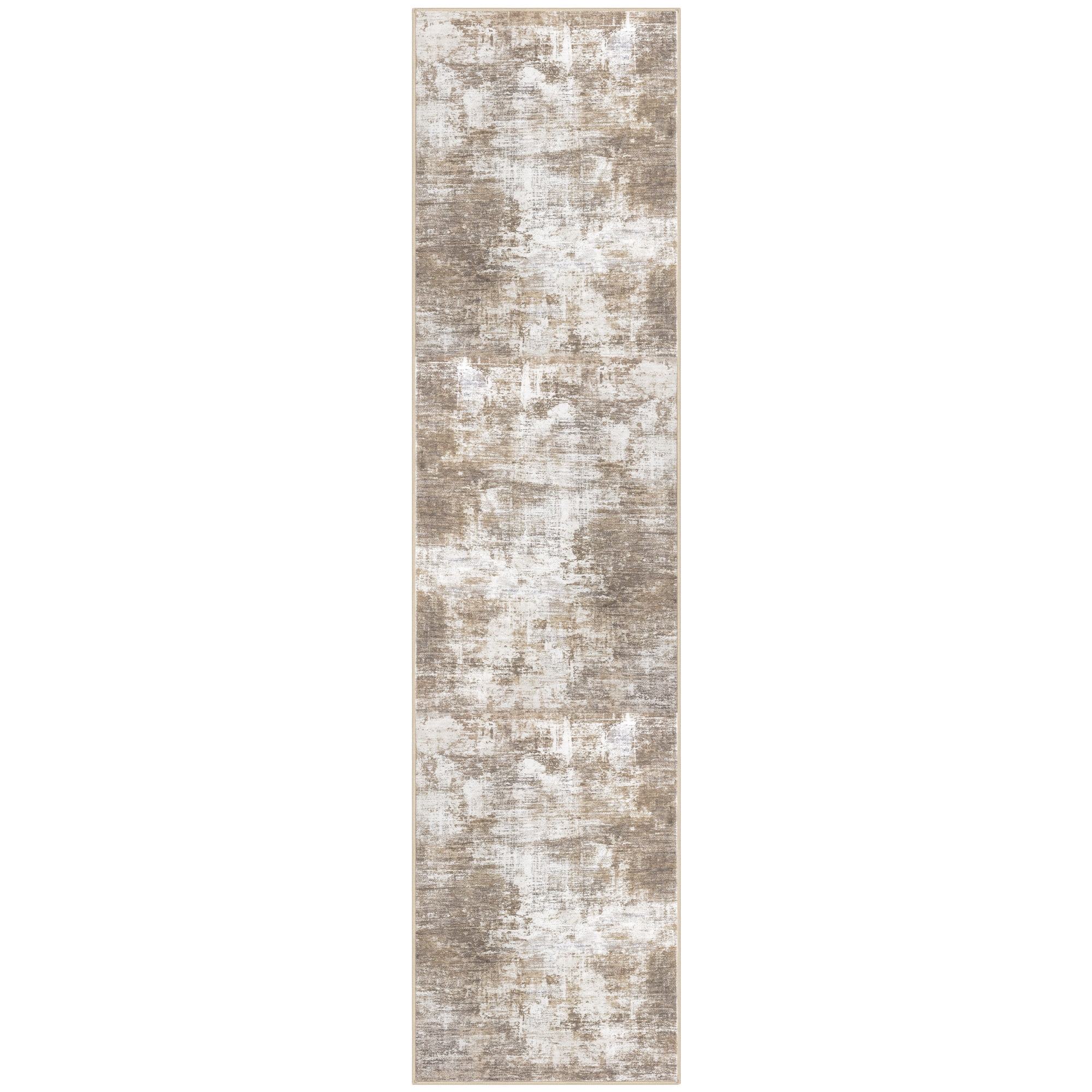iOhouze Hallway Runner Rugs 2x8 Abstract Washable Runners Non Slip Kitchen Runner Low Pile Soft Printed Faux Wool Abstract Floor Runner for Indoor Bedroom Entryway Laundry Room, Beige Brown