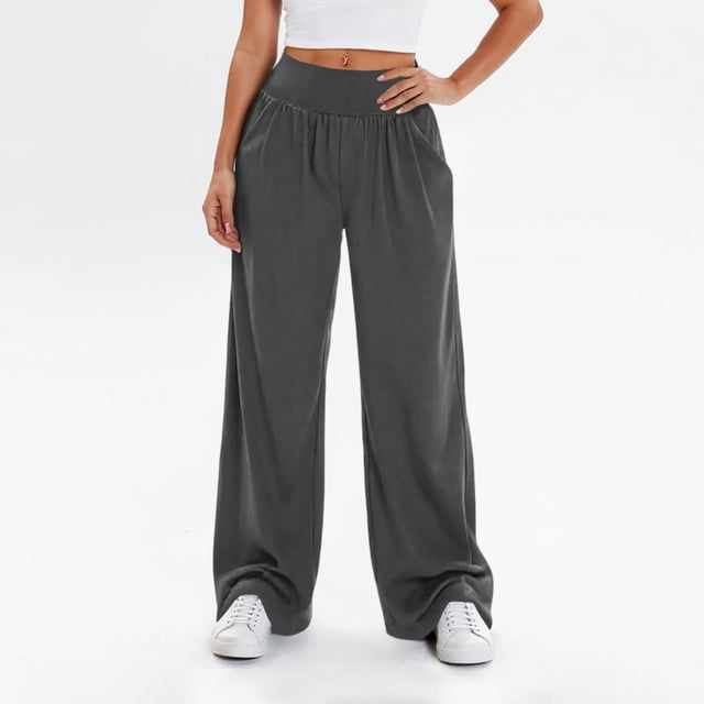 HongQid Wide Leg Yoga Pants for Women Casual Loose Cozy Sweatpants High Waisted Lounge Pajama Flowy Pants With Pockets