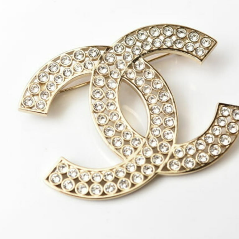 希少✨CHANEL Cocomark Bijou Crystal Brooch Pre-Owned CHANEL Brooch Pin Coco Mark Rhinestone Gold (Good