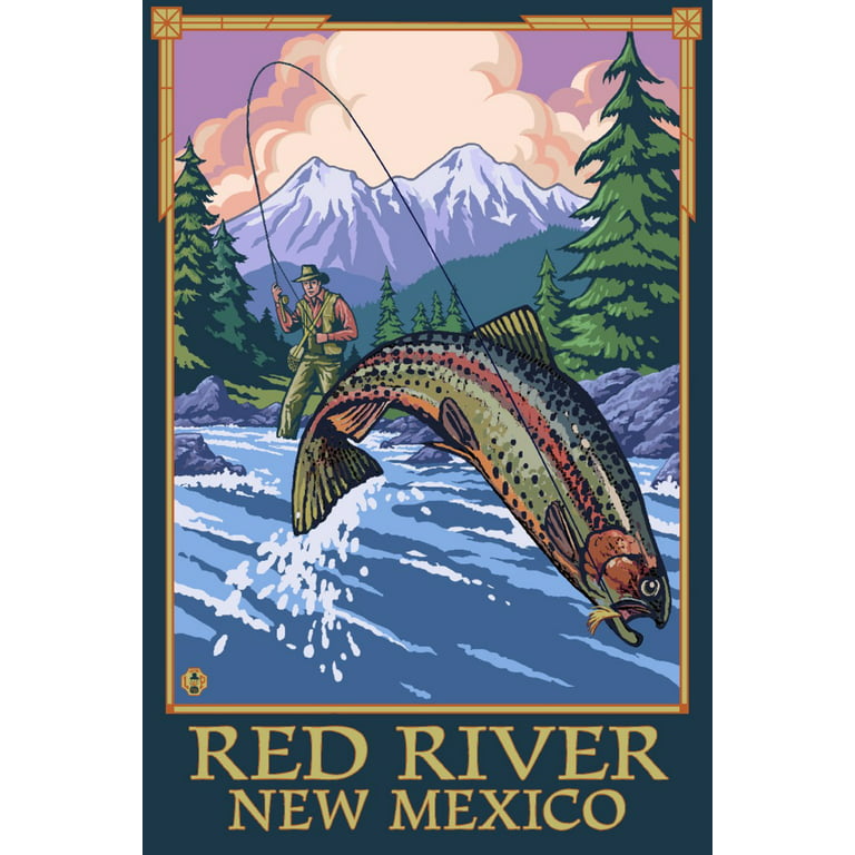 Red River, New Mexico, Fly Fishing Scene (24x36 Giclee Gallery Art Print,  Vivid Textured Wall Decor) 