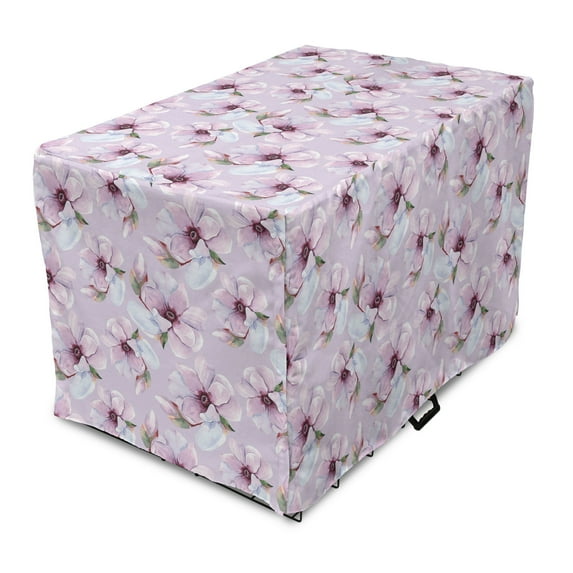 Floral Dog Crate Cover, Romantic Watercolor Flowers Soft Violet Tones Pattern Blooming Elements, Easy to Use Pet Kennel Cover Small Dogs Puppies Kittens, 7 Sizes, Purple and Reseda Green, by Ambesonne