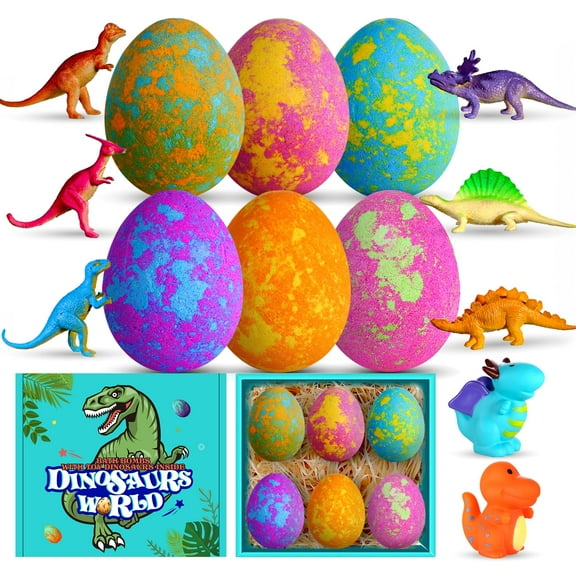 Aofmee Bath Bombs for Kids, with Surprise Dinosaur Toys inside, Handmade Safe Bubble Bath Salts, Fun Spa Educational Bath Toys Gift Set, for Boys and Girls