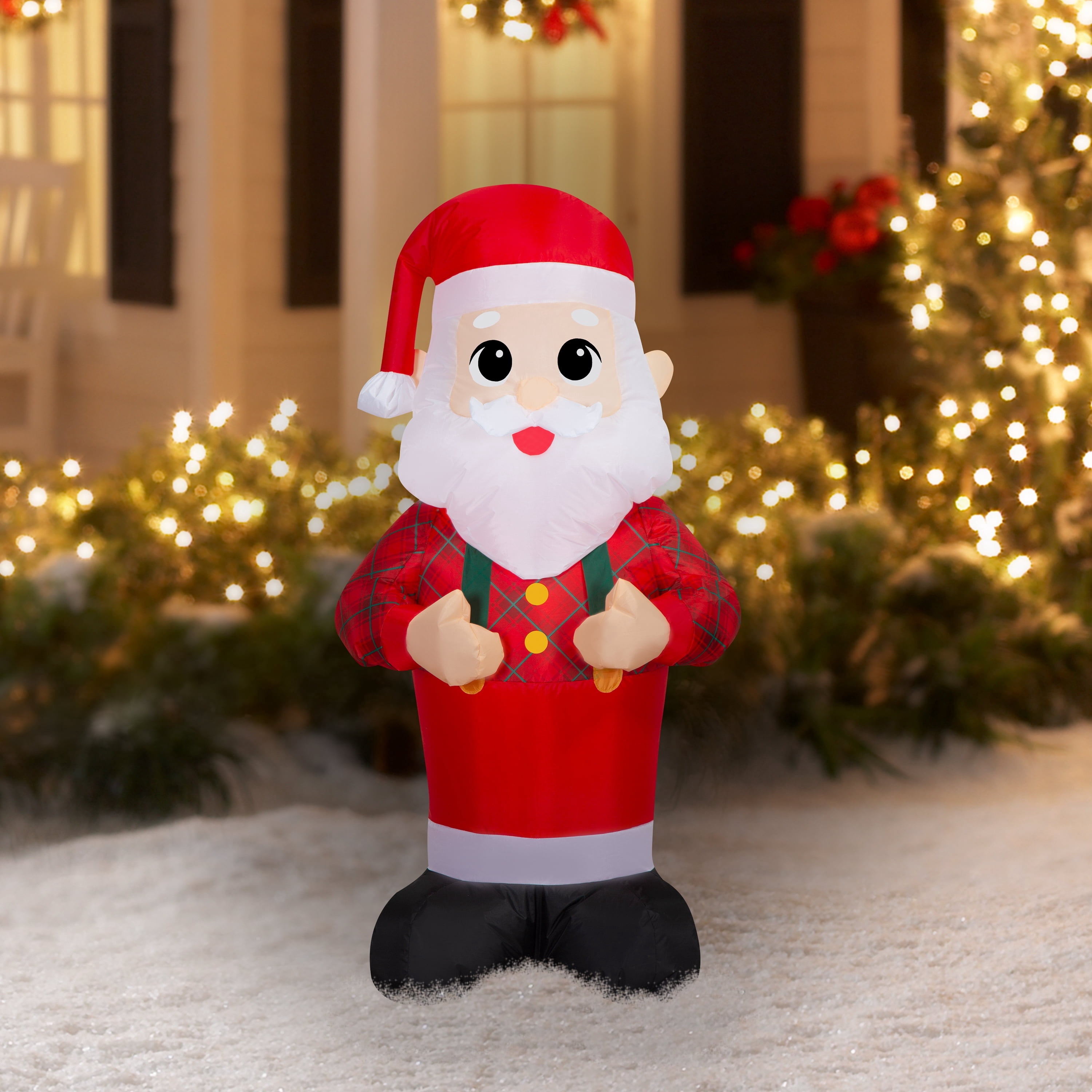 Multicolor Santa in Suspenders Christmas Airblown Yard Inflatable, 4', by Holiday Time