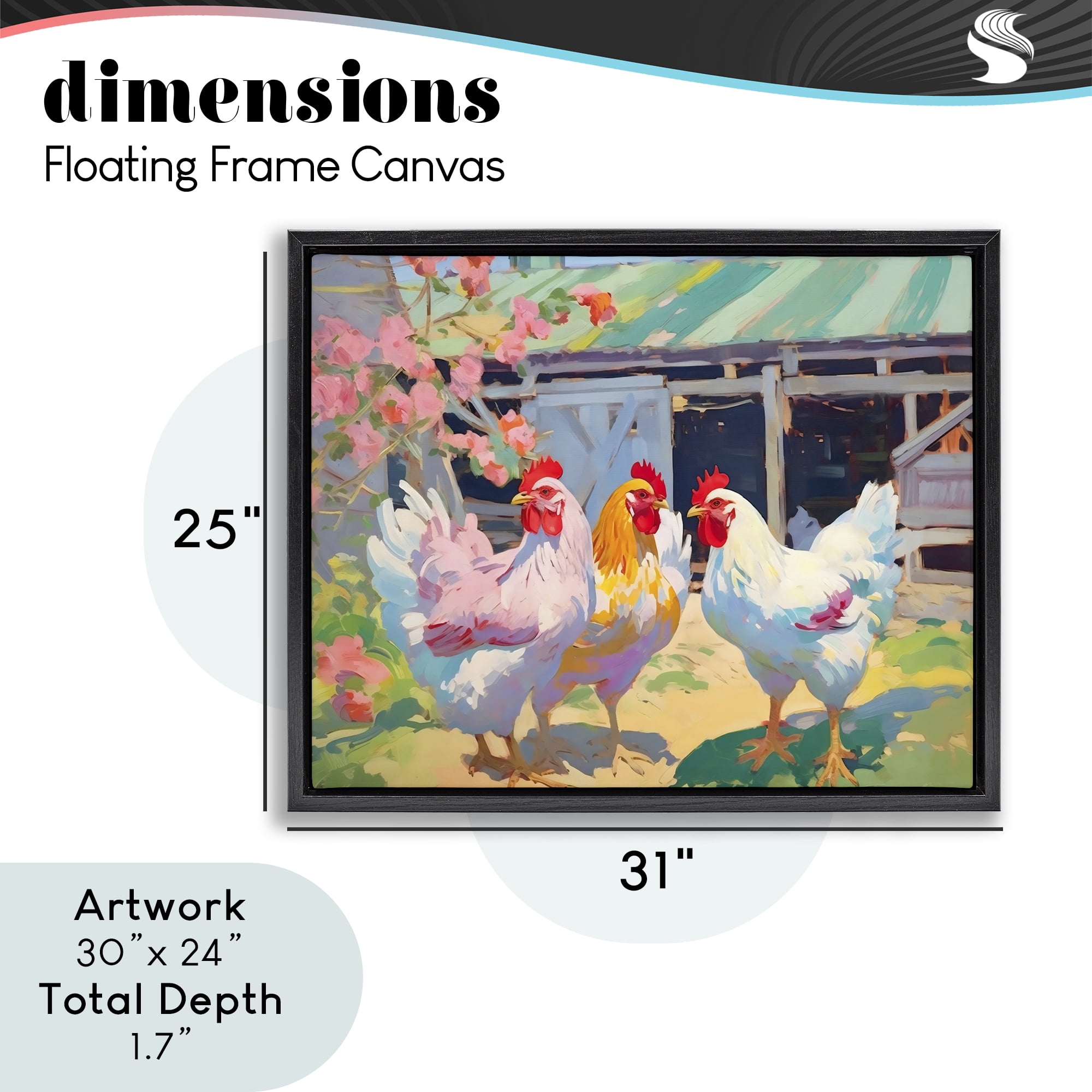 Stupell Industries Colorful Chickens in Sunlit Yard Black Framed Floater Canvas Wall Art, design by Creative Studio